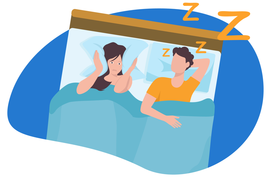 man snoring in bed